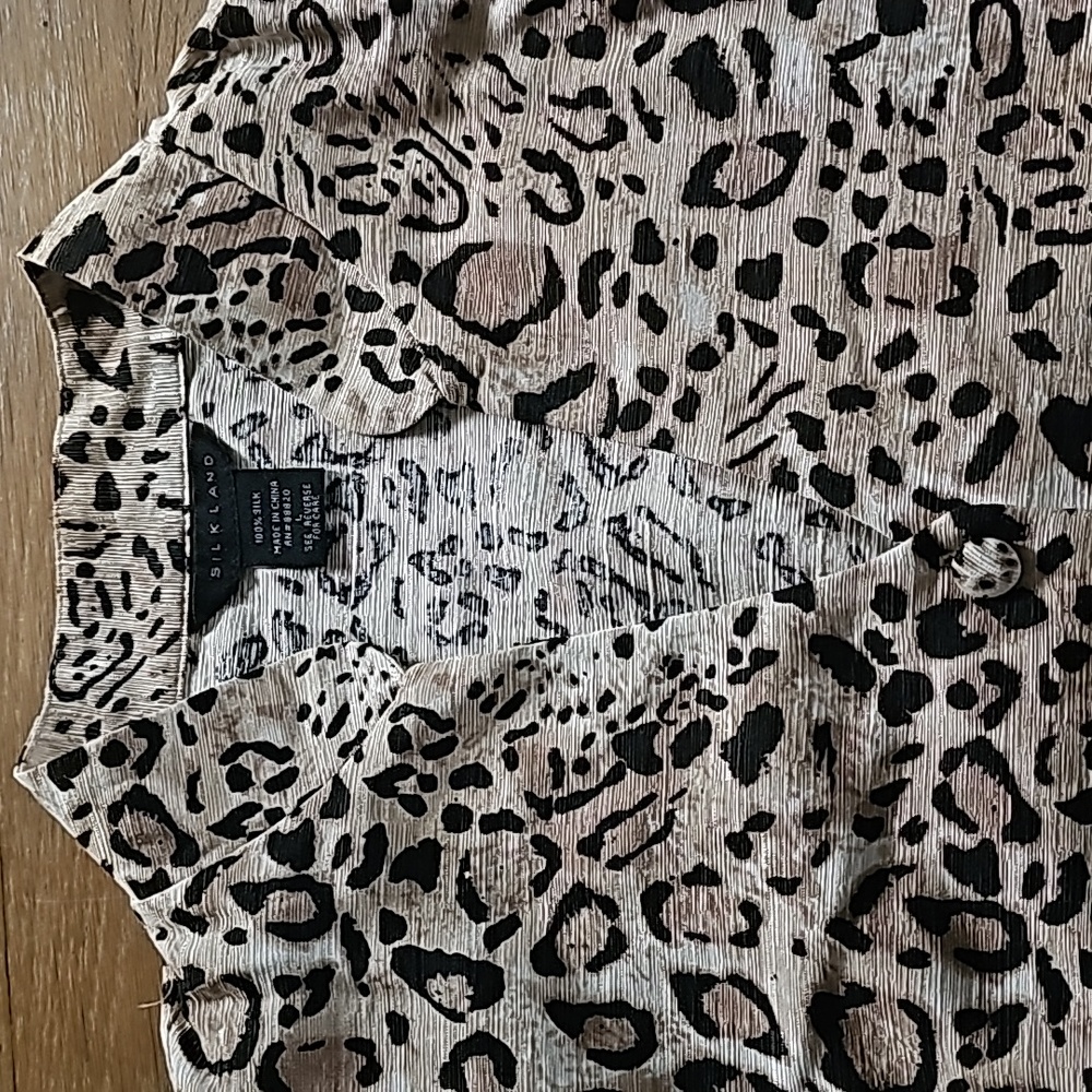 SilkLand 100% Silk Animal Print Blouse Women's Vintage Size Large - Picture 4 of 14